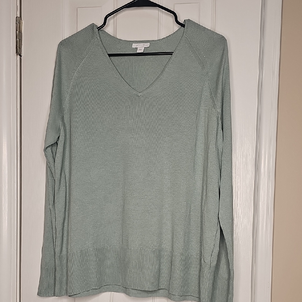 J. Jill Silk / Cotton Blend Sweater Medium Soft Light‎ Sage V-neck